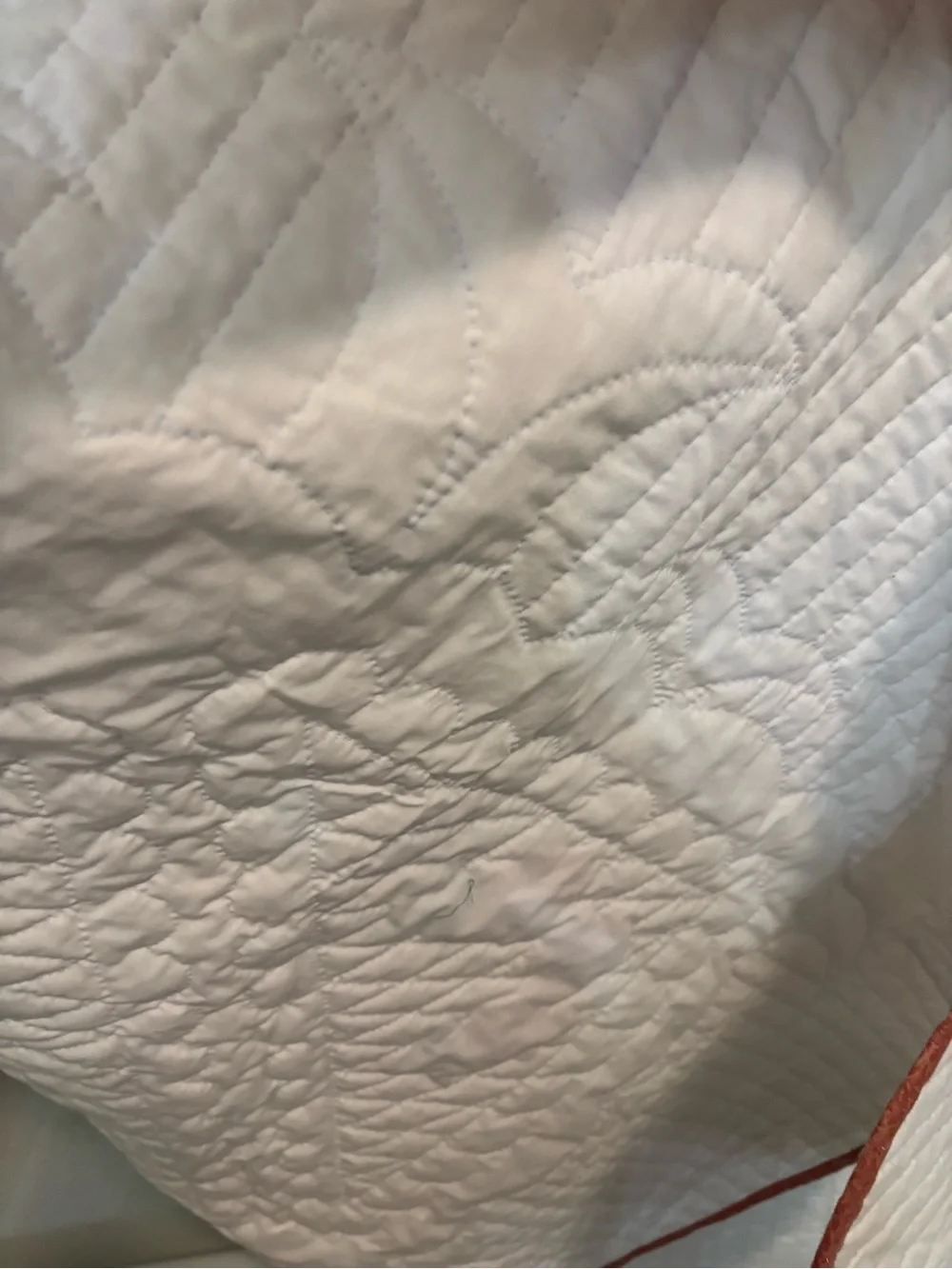 Handmade White Floral cross stitch queen size quilt with Pink Roses & Green Acce